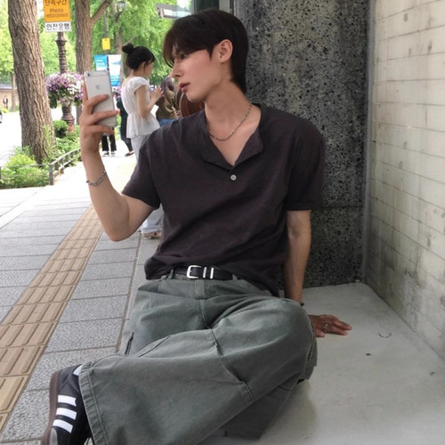 韩国代购高品轻薄亨利领短袖T恤