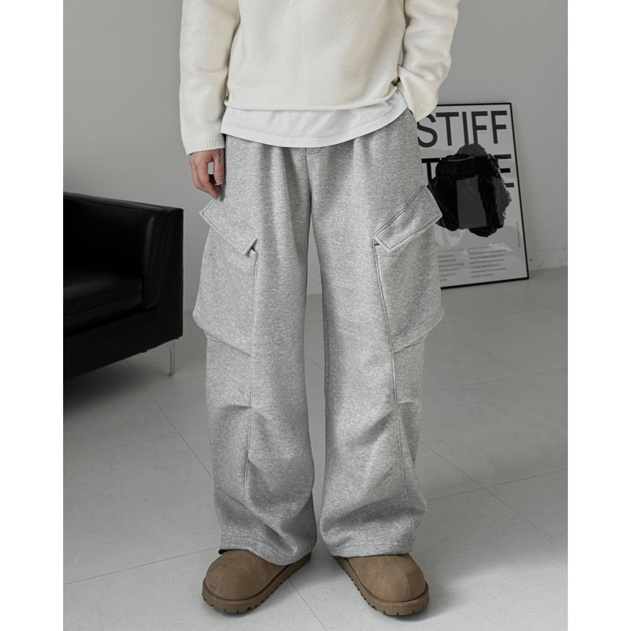 韩国东大门代购时尚街头潮流个性立体口袋拼接线加绒休闲卫裤男