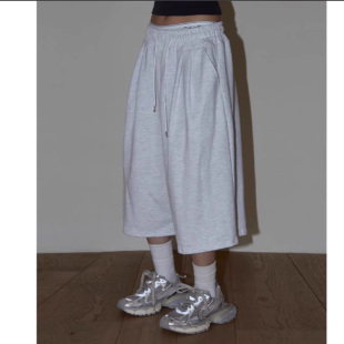 男女款 韩国东大门代购 街头潮流嘻哈七分双掐褶阔腿百慕大休闲短裤