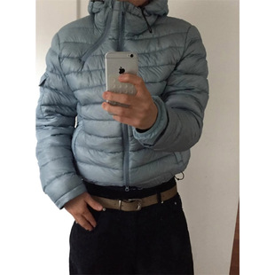 韩国东大门代购冬季时尚轻薄立领连帽排骨纹理羽绒服男女款外套