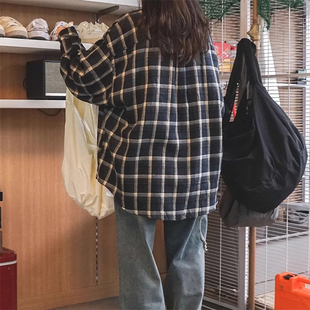 ANAN韩国东大门代购秋冬时尚潮流复古格子宽松休闲长袖衬衫男女款