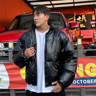 韩国东大门代购冬季重工潮流金属光泽感街头个性立领羽绒服男外套