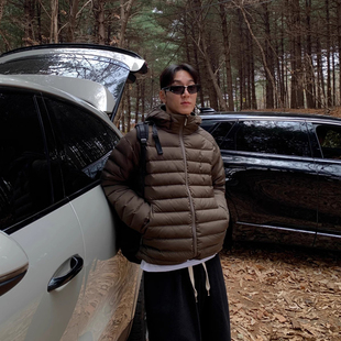 韩国东大门代购MOSCO高档时尚排骨线防风鸭绒连帽羽绒服外套男