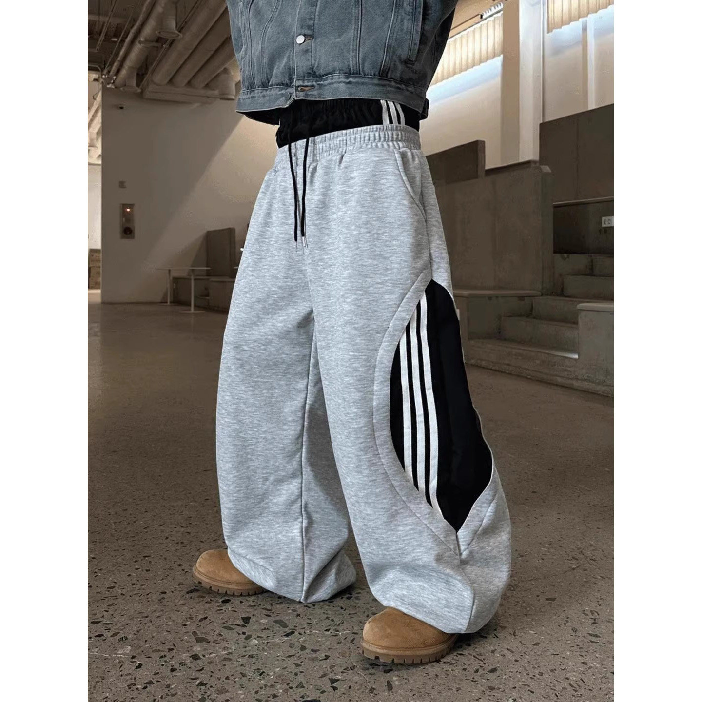 韩国东大门代购春秋街头潮流个性侧边拼接线条运动休闲裤男女卫裤