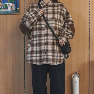 韩国东大门代购秋冬街头潮流休闲混色复古格子男女款休闲长袖衬衫