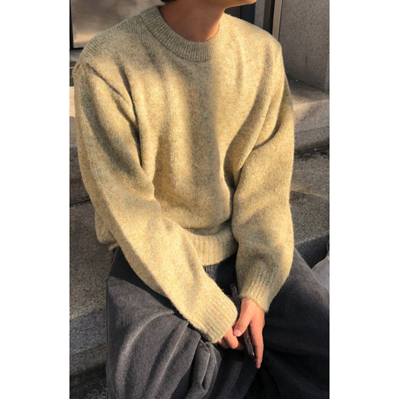 ANAN韩国东大门代购圆领宽松糖果针织衫长袖简约毛衣时尚休闲上衣