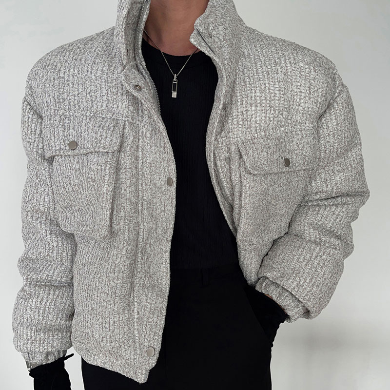 ANAN韩国东大门代购短款针织棉服宽松长袖休闲秋冬保暖中性款外套