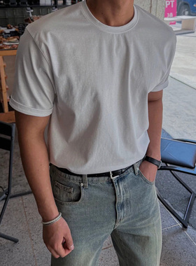 韩国东大门代购LOGAN夏时尚简约百搭纯色轻柔宽松休闲短袖T恤衫男