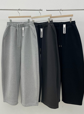 韩国东大门代购SLOWER直播秋冬高档重工阔版弧形加绒休闲裤男卫裤