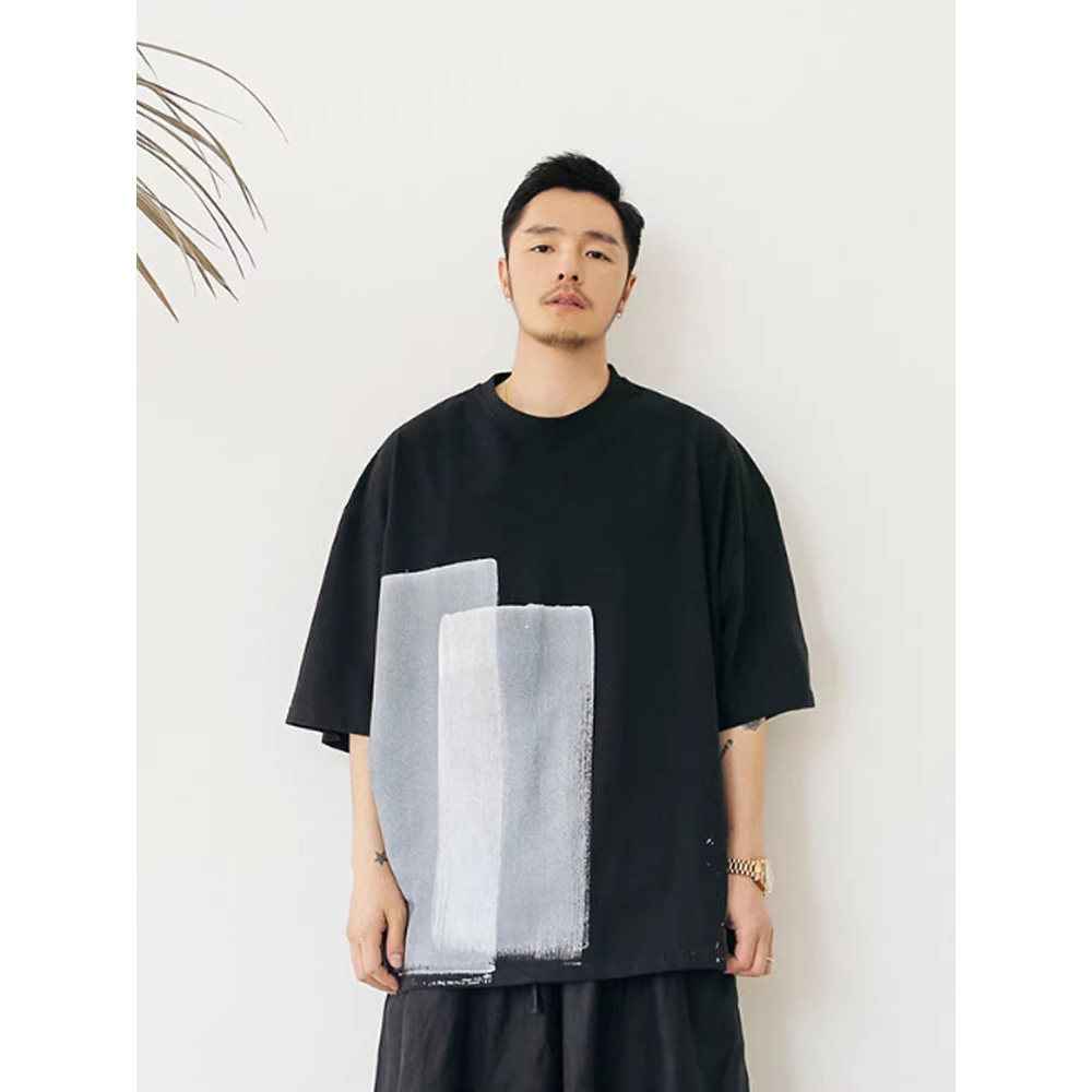 韩国东大门代购直播个性ins港风大码宽松手绘印花短袖T恤衫男女款