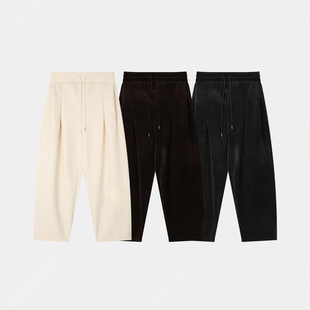 男 雪尼尔灯芯绒掐褶纹理感阔腿休闲裤 韩国东大门代购 own直播厚款