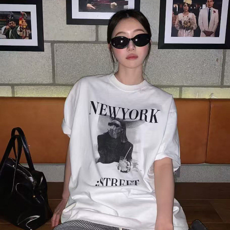 ANAN韩国东大门代购NEWYORK纽约肖像体恤宽松男女同款休闲短袖T恤