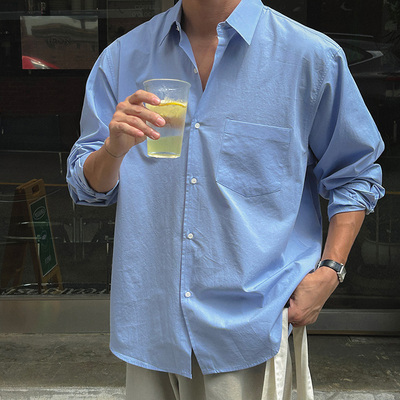 韩国代购宽松长袖衬衫男2件包邮