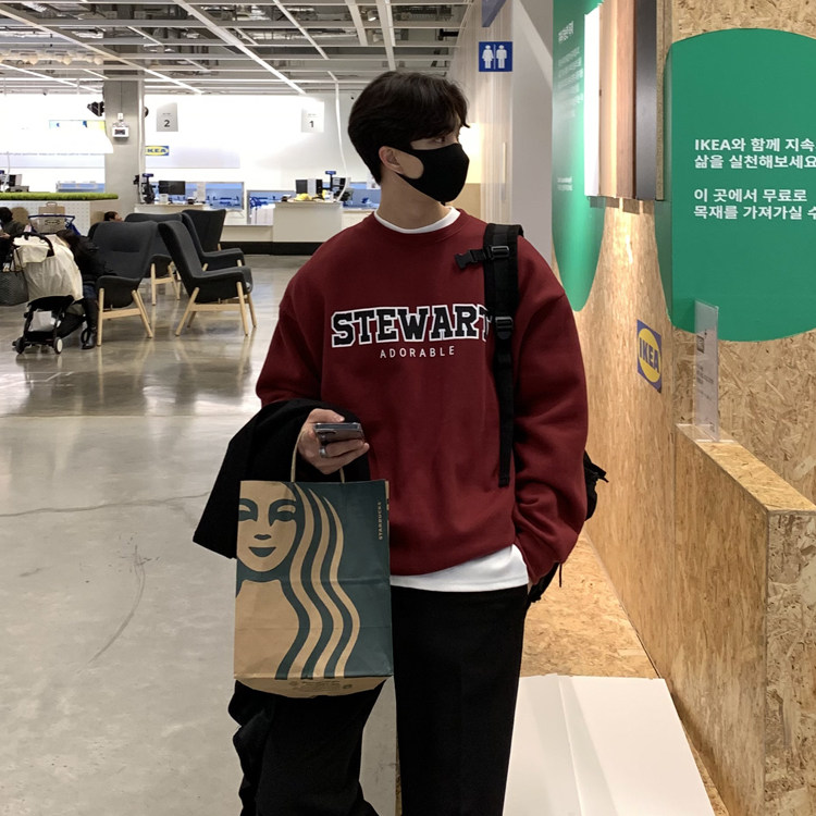 东大门韩国代购男女百搭减龄休闲英文套头CP宽松落肩圆领卫衣LP