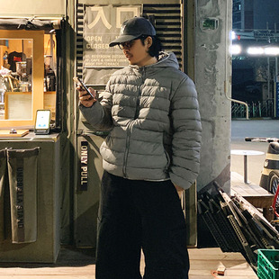 ANAN韩国东大门代购连帽宽松长袖轻量羽绒服休闲排骨显瘦拉链外套