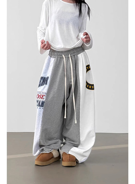 韩国代购男女款two tone printed cotton balloon pants休闲卫裤