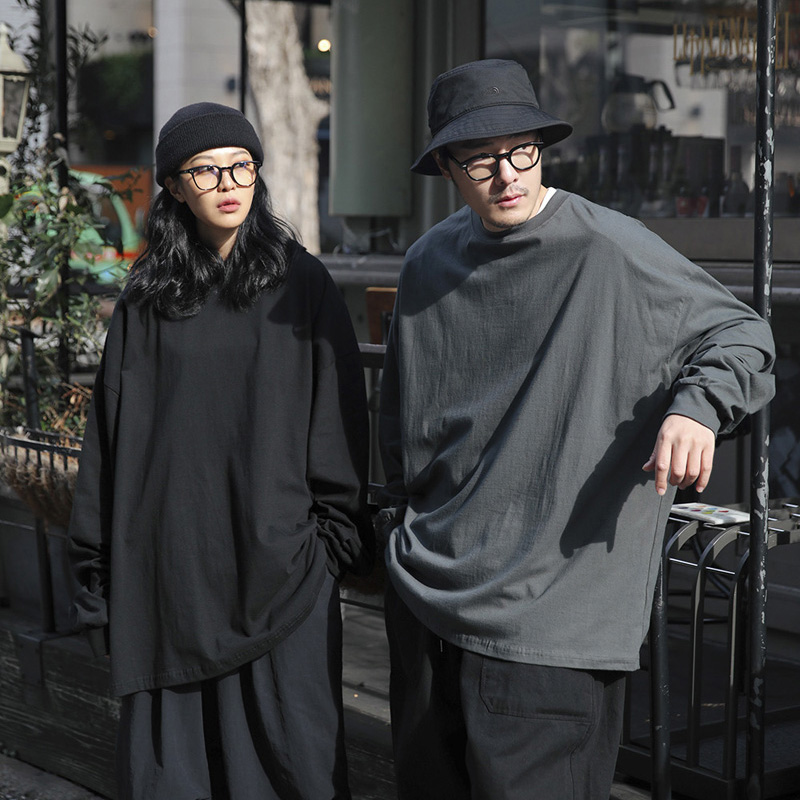 东大门韩国代购重工圆领宽松大码舞者宽松束口长袖T恤衫男女同款