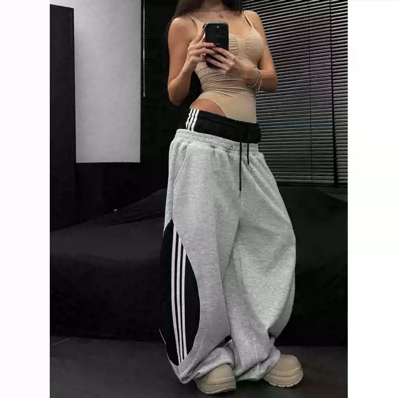 韩国东大门代购街头个性小众层次感拼接假两件运动休闲裤男女卫裤