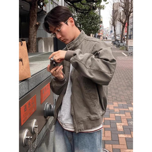 韩国东大门代购时尚立领复古廓形机能风宽松休闲赫灵顿夹克外套男