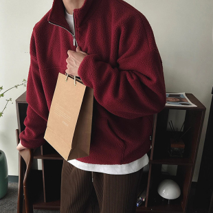 国内现货!东大门代购GRAB高档摇粒绒半拉链立领套头宽松卫衣男