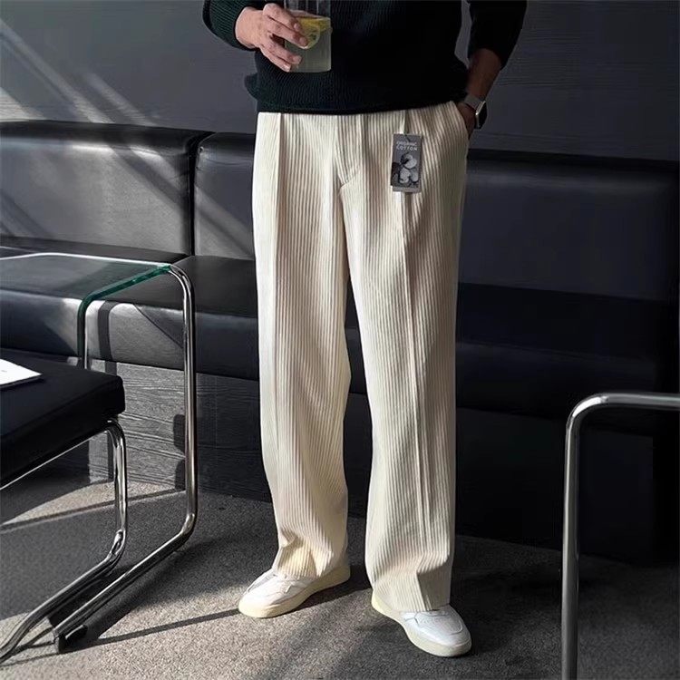 顾客转卖！DEEF秋冬高档时尚灯芯绒单掐褶轻熟直筒休闲裤男