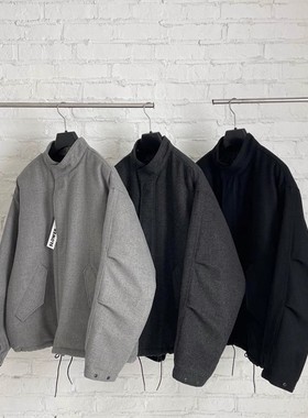 韩国东大门代购SLOWER冬季高品重工简约立领羊毛呢夹克棉服外套男