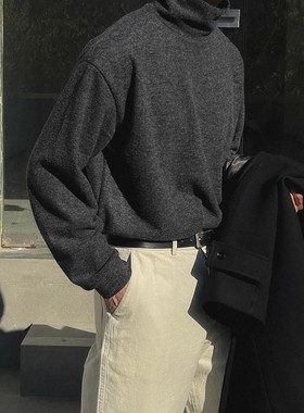 韩国东大门代购AVEC直播秋冬时尚保暖百搭简约高领束口长袖T恤男