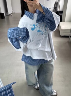 韩国东大门代购votus春夏新款减龄卡通叠穿学院风男女款短袖T恤衫