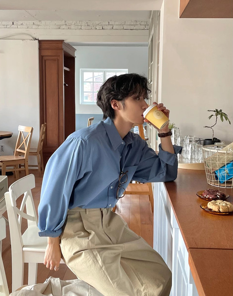 打折福利款潮流百搭顺滑垂坠单口袋长袖衬衫男轻熟衬衣外搭