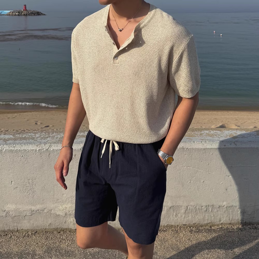 韩国代购男装轻熟轻薄短袖针织衫