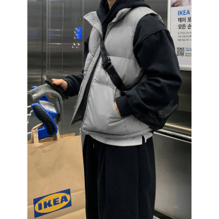 国内现货！代购秋冬时尚简约叠穿立领防风休闲棉服马甲背心外套男