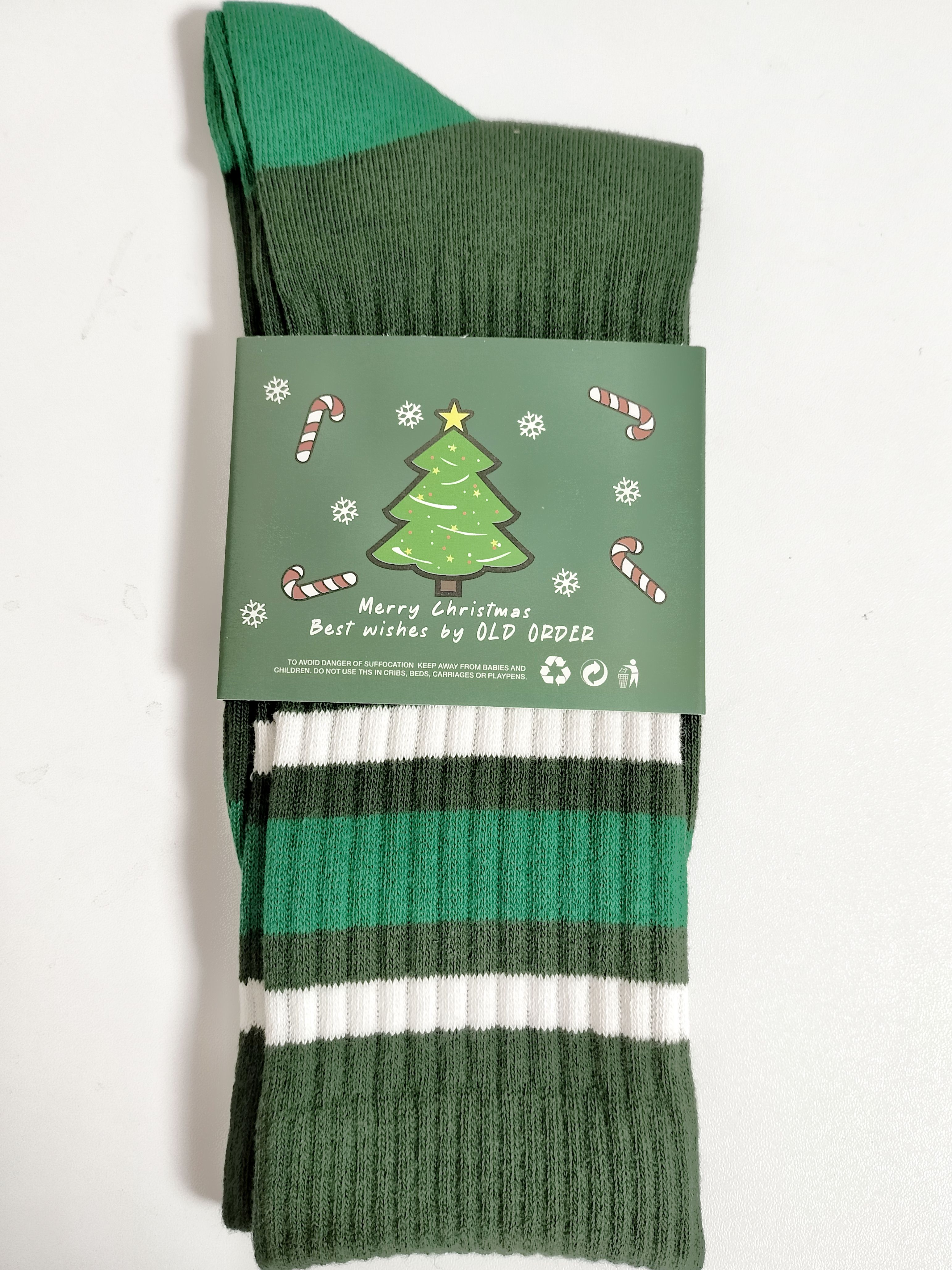 满88包邮 Old Order绿色圣诞袜棉袜