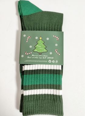 满88包邮 Old Order绿色圣诞袜棉袜