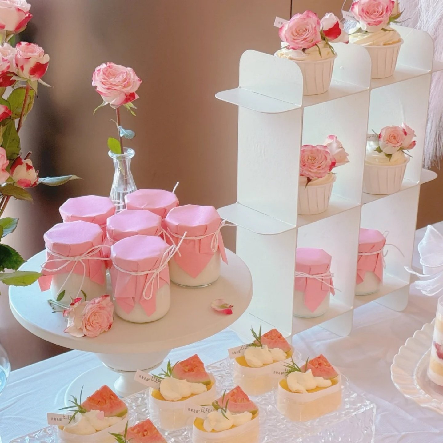 粉色情人节甜品蛋糕烘焙摆件布丁瓶纸杯淋膜杯装饰插件贴纸推推乐