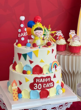 红色蛇宝宝甜品台装饰满月百天周岁女孩男孩蛋糕摆件插件生日插牌