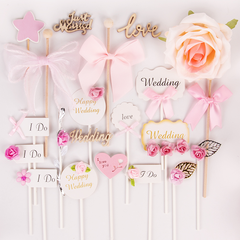 粉色婚礼甜品台wedding新婚快乐纸杯蛋糕装饰插件订婚推推乐贴纸