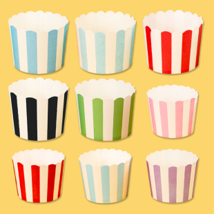 彩色条纹蛋糕纸杯淋膜花边杯甜品台婚礼茶歇烘焙烤箱专用马芬杯