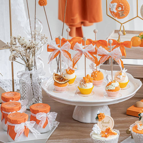 橙黄色婚礼生日甜品台推推乐贴纸