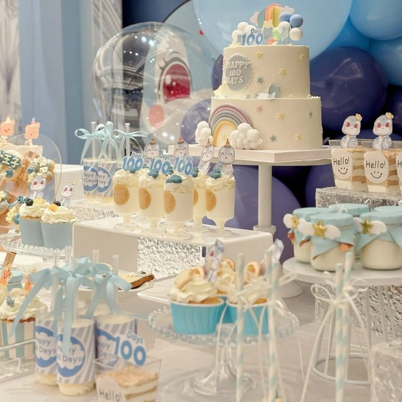 蓝色蛇宝宝男孩女孩周岁满月百天蛋糕装饰甜品台摆件场景布置插件