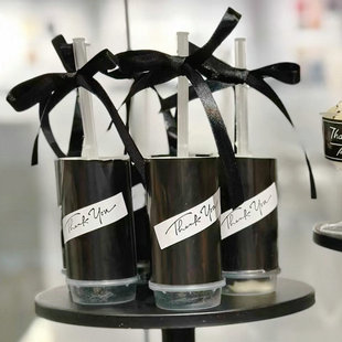 thankyou推推乐贴纸黑色系生日甜品台装 饰椅子杯慕斯杯插件布丁纸