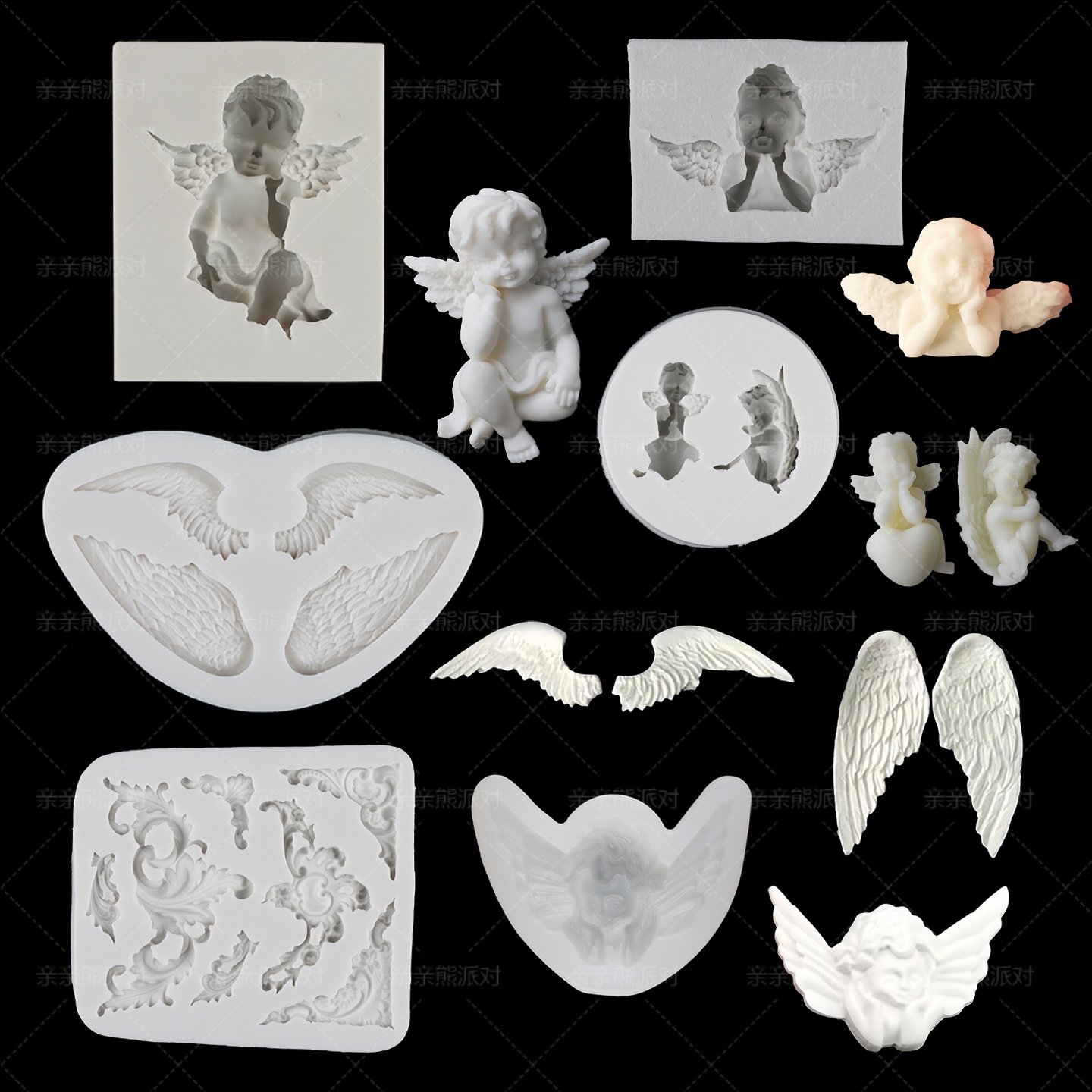 欧式复古天使蛋糕装饰模具丘比特爱心翻糖巧克力硅胶甜品烘焙工具