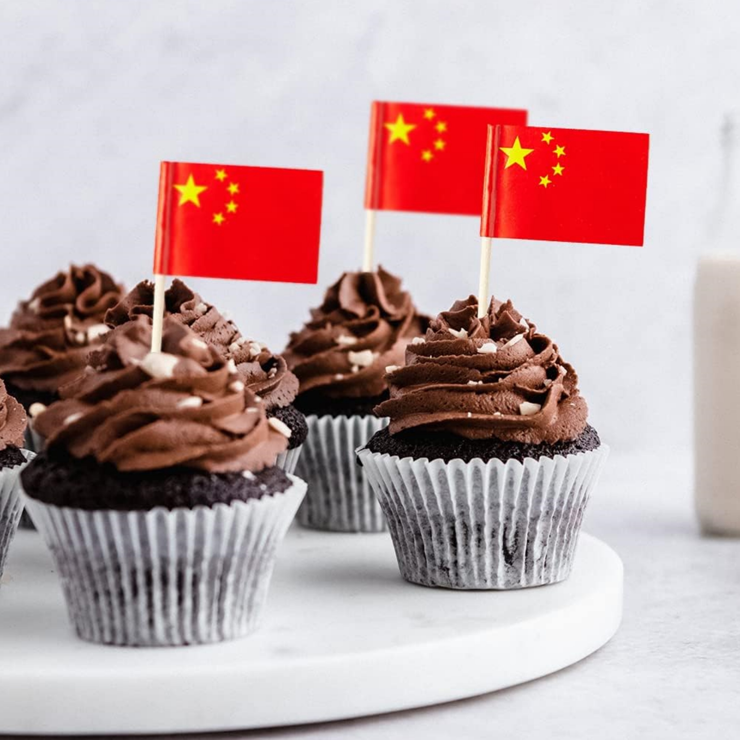国庆节甜品蛋糕装饰创意红旗竹签