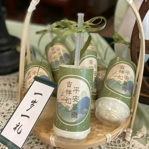 新中式绿色推推乐贴纸甜品台装饰