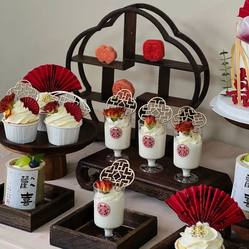新中式婚礼甜品台竹筒杯欢喜贴纸