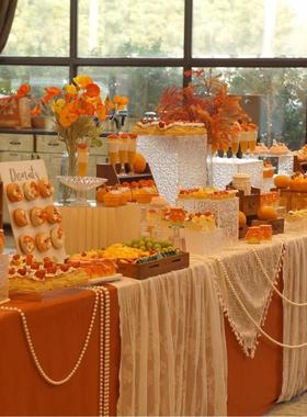 创意秋季橙黄色订婚场景氛围感布置甜品台装饰纸杯插件贴纸推推乐