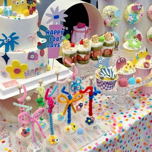 多巴胺甜品台婚礼生日烘焙插件纸杯蛋糕布丁杯封口纸推推乐筒贴纸