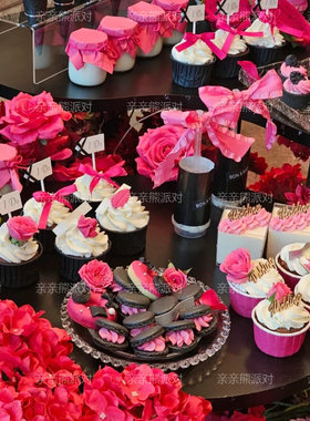 木片wedding纸杯蛋糕插件黑色玫红色结婚甜品台装饰推推乐贴纸