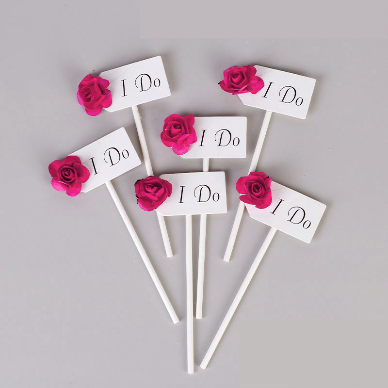 玫粉色婚礼插件i do棒棒糖装饰棍纸卡玫红色甜品台纸杯蛋糕布丁纸