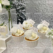 白色订婚结婚甜品台纸杯蛋糕装 饰插件推推乐贴纸布丁纸烘焙器具