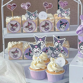 酷乐米周岁生日布置甜品台装 饰插件慕斯杯库洛米贴纸紫色布丁杯纸